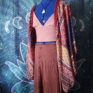 Umgee USA Patchwork Paisley Fringe Cocoon Kimono | Size S/M
